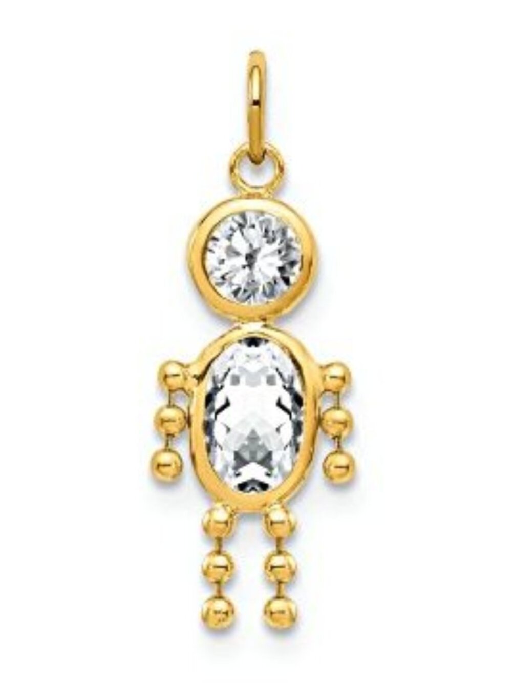 Vintage 14K Yellow Gold Birthstone Boy Charm (Cubic Zirconia / April)